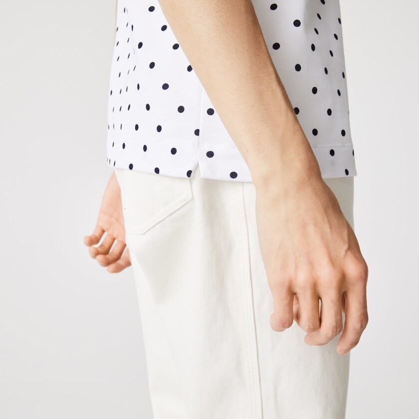 Camisa Polo Lacoste Masculino Branco Azul Marinho Azuis Classic Fit Polka Dot Cotton Piqué RH5-40084J7