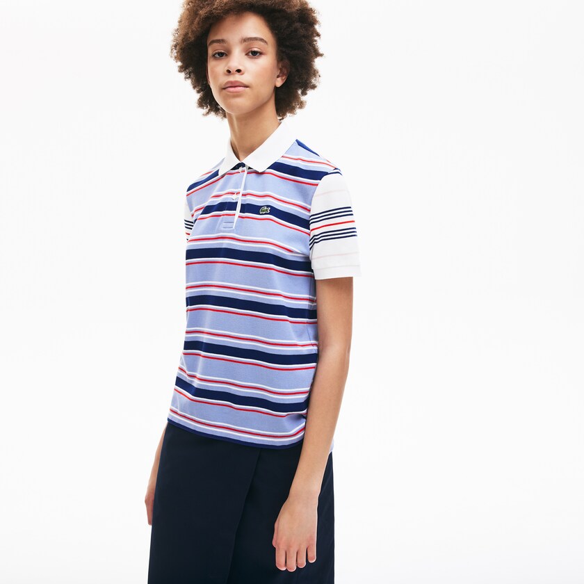 Camisa Polo Lacoste Feminino Roxo Azul Marinho Azuis Branco Vermelhas Luz Rosa Classic Fit Striped Cotton BW1-48364F8