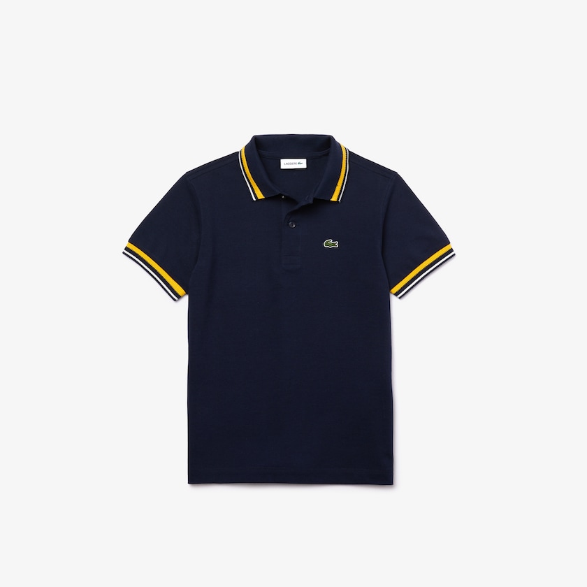 Camisa Polo Lacoste Criança Azul Marinho Azuis Branco Contrast Detail Cotton Piqué CP6-29602I6