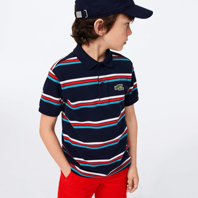 Camisa Polo Lacoste Criança Azul Marinho Azuis Branco Embroidered Logo Striped RH9-37213X4