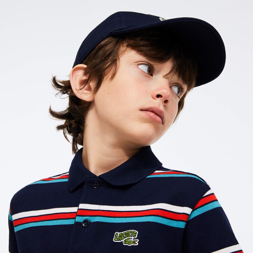 Camisa Polo Lacoste Criança Azul Marinho Azuis Branco Embroidered Logo Striped RH9-37213X4