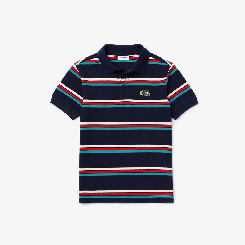 Camisa Polo Lacoste Criança Azul Marinho Azuis Branco Embroidered Logo Striped RH9-37213X4