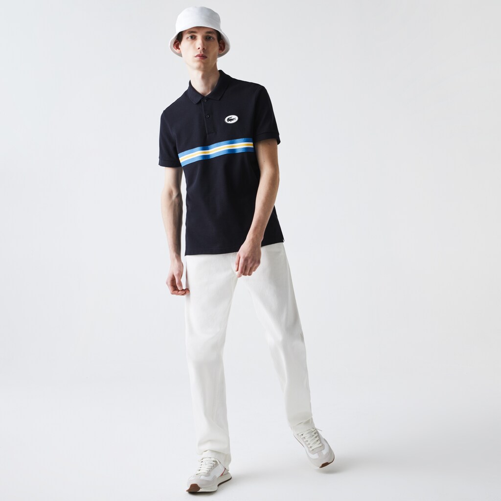 Camisa Polo Lacoste Masculino Azul Marinho Azuis Heritage Regular Fit Badge Cotton Piqué HR4-46474C6