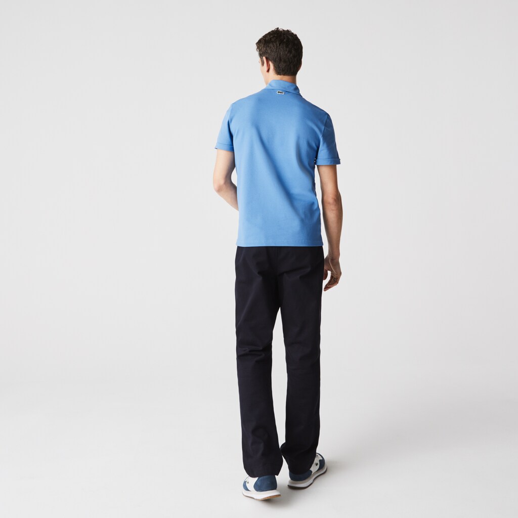 Camisa Polo Lacoste Masculino Branco Azuis Branco Heritage Slim Fit Stretch Cotton Piqué NY8-47334Z7