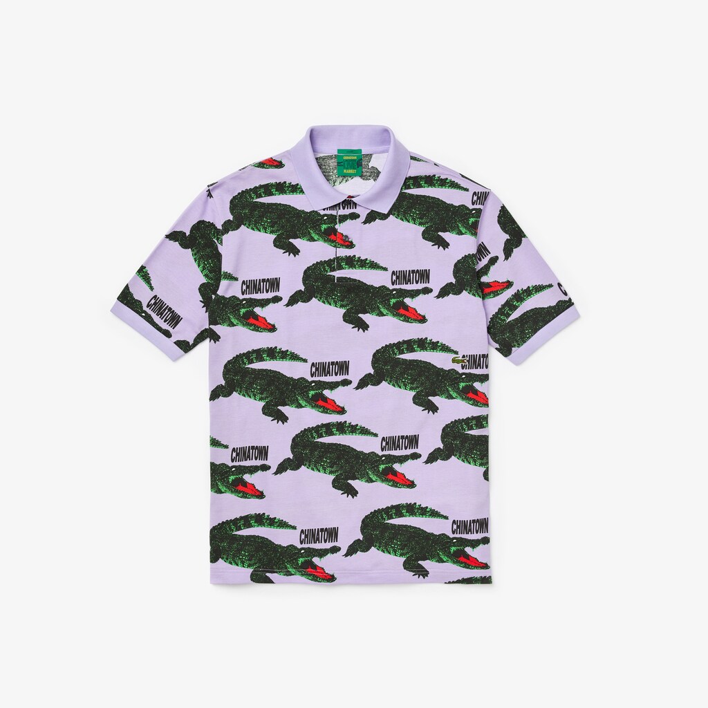 Camisa Polo Lacoste Masculino Branco Vermelhas LIVE Chinatown Market Collaboration Loose Fit XM6-18591N2