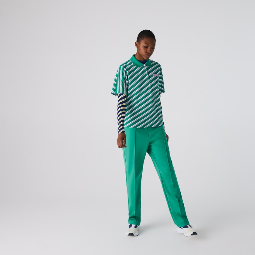 Camisa Polo Lacoste Feminino Verdes Branco LIVE Loose Fit Badge Striped Cotton Piqué WU6-17491P4