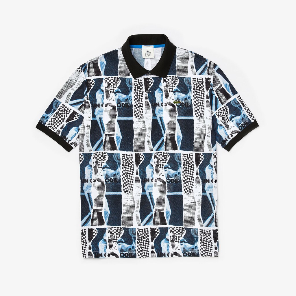 Camisa Polo Lacoste Masculino Roxo Amarelas Branco LIVE Loose Fit Graphic Print Cotton VY5-80568G3