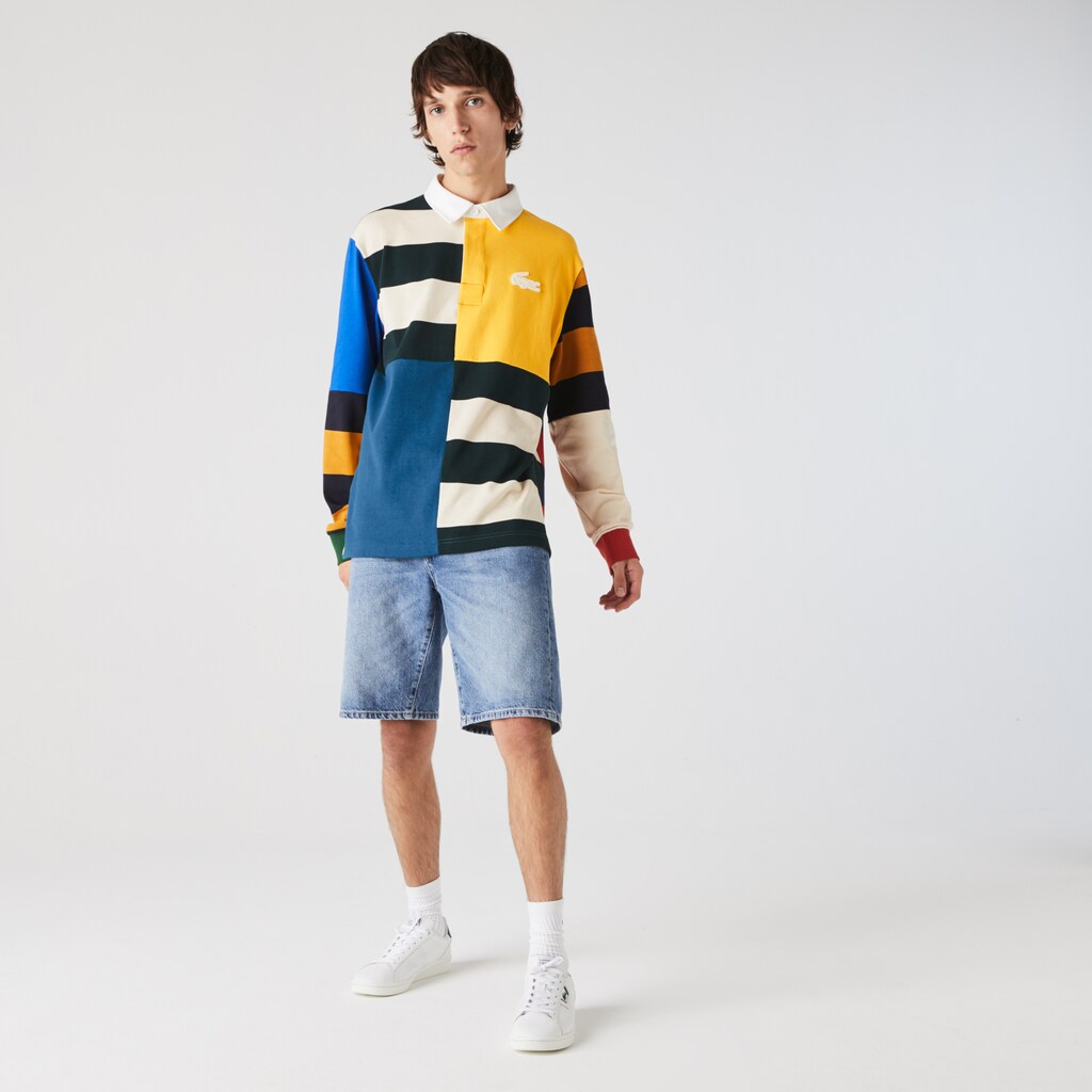 Camisa Polo Lacoste Masculino Amarelas Branco LIVE Relaxed Colorblock Rugby XS8-05230K8