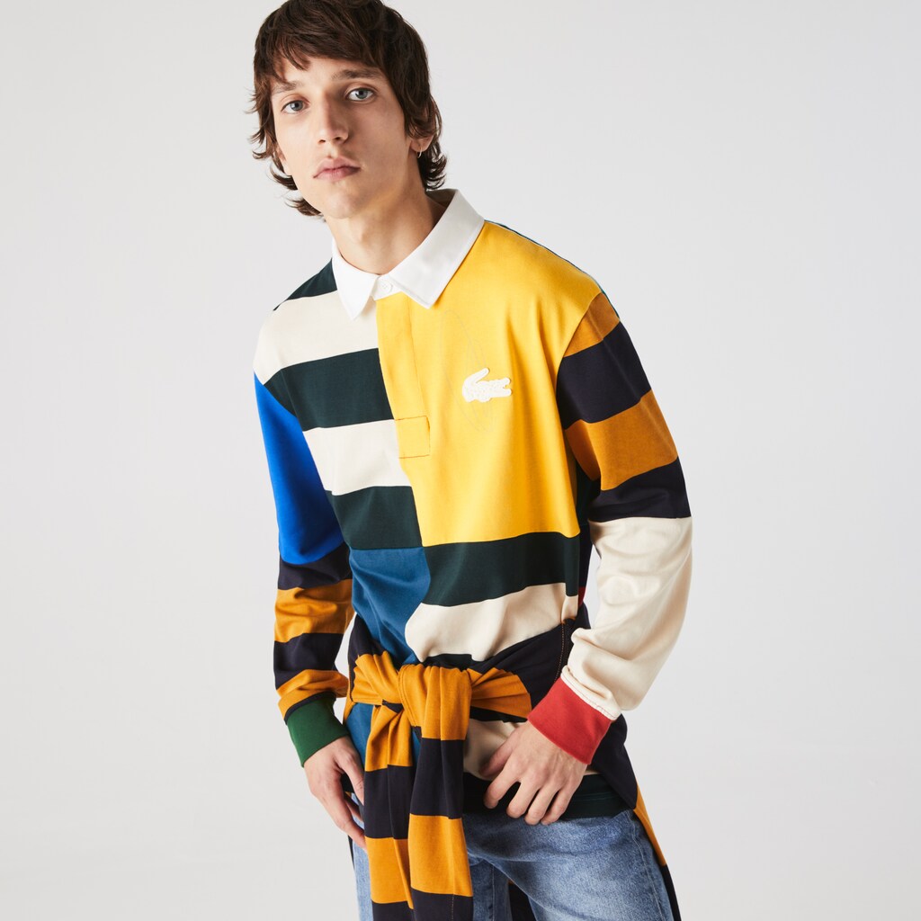 Camisa Polo Lacoste Masculino Amarelas Branco LIVE Relaxed Colorblock Rugby XS8-05230K8