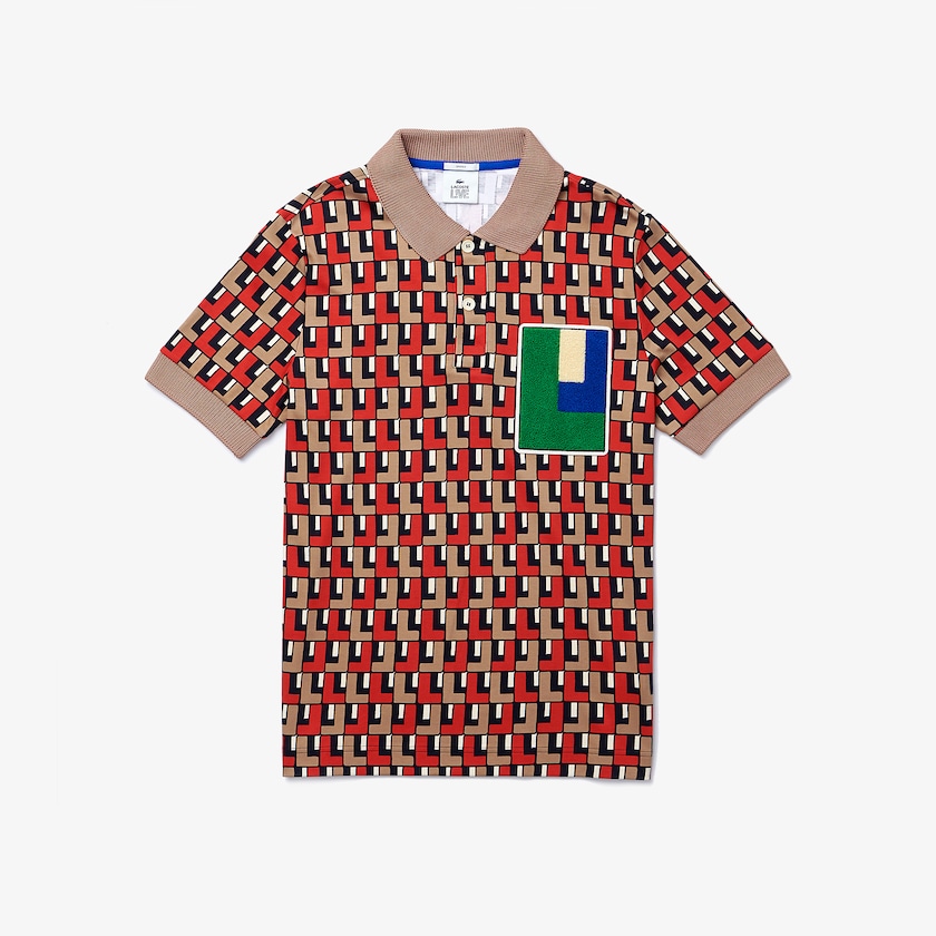 Camisa Polo Lacoste Masculino Bege Vermelhas LIVE Standard-Fit Printed Cotton UE8-96759Y7