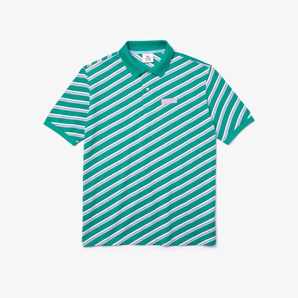 Camisa Polo Lacoste Masculino Branco Azul Marinho Azuis LIVE Striped Cotton Piqué DP9-97769A6