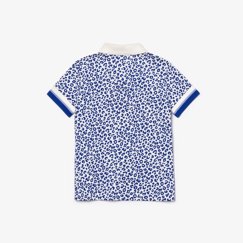 Camisa Polo Lacoste Criança Branco Azuis Leopard Print Cotton Petit Piqué RT8-90849E8