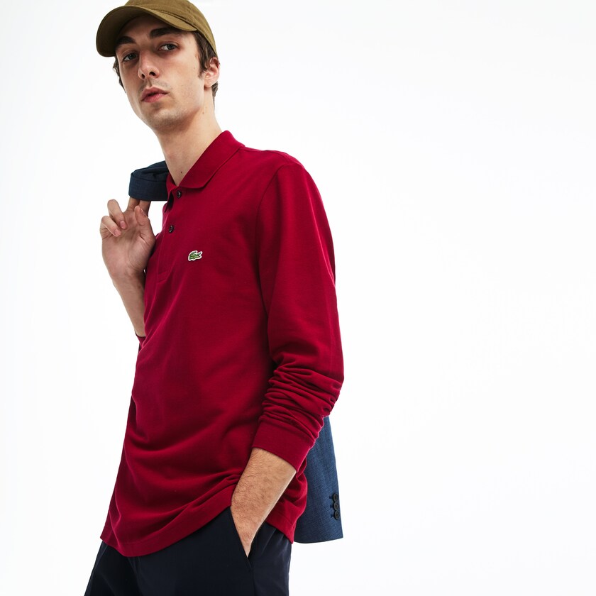 Camisa Polo Lacoste Masculino Vermelhas Escuro Long-Sleeve Classic Fit L.12.12 LY6-57285Y4