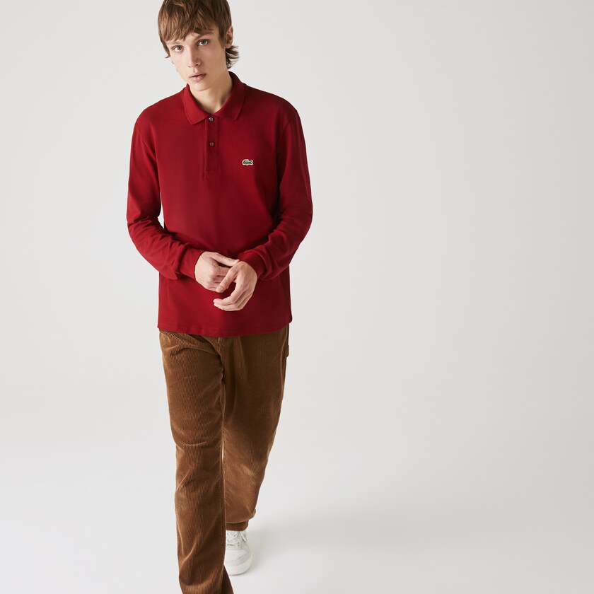 Camisa Polo Lacoste Masculino Vermelhas Escuro Long-Sleeve Classic Fit L.12.12 LY6-57285Y4