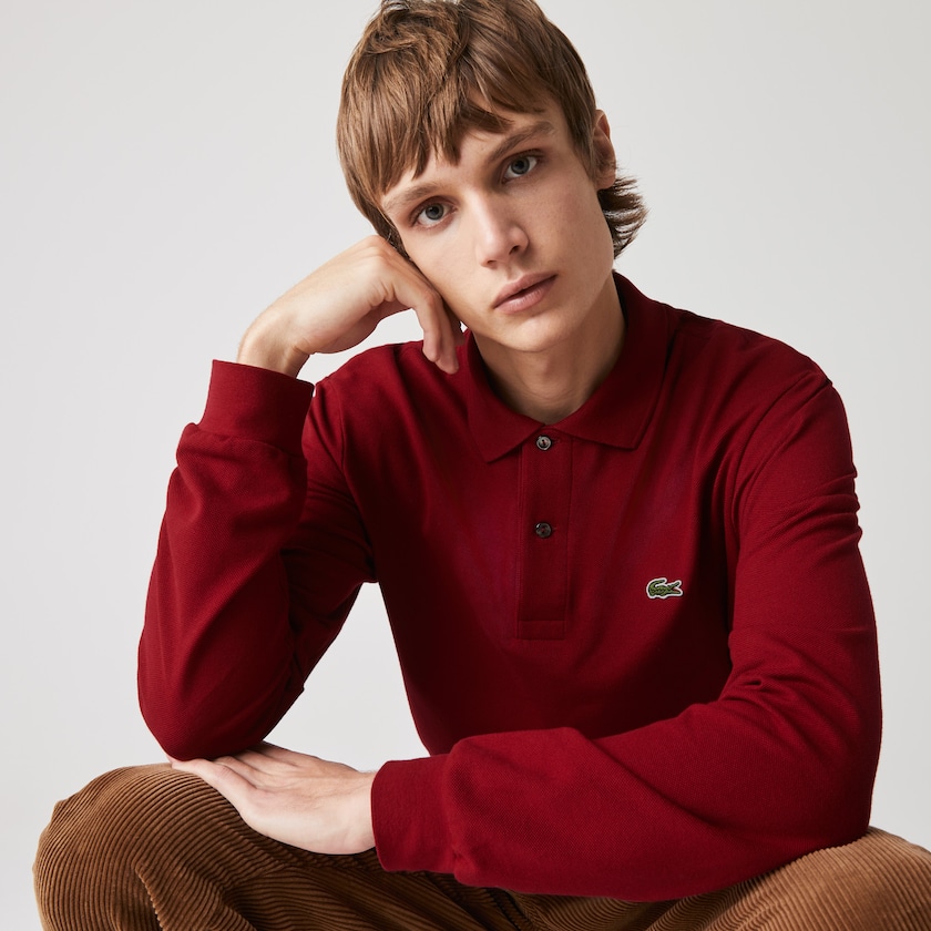 Camisa Polo Lacoste Masculino Vermelhas Escuro Long-Sleeve Classic Fit L.12.12 LY6-57285Y4