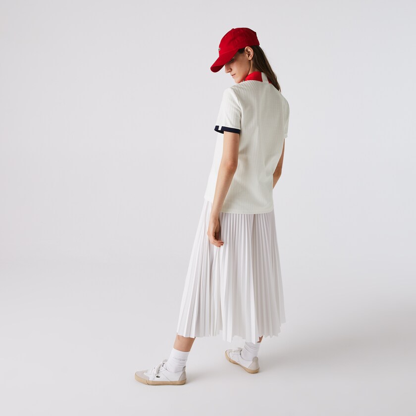 Camisa Polo Lacoste Feminino Branco Vermelhas Azul Marinho Azuis Branco Made In France Regular fit Tricolour Organic Cotton ZE4-47604B9