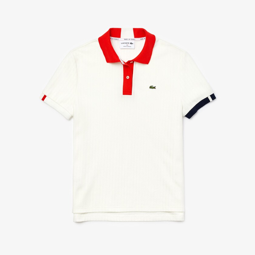 Camisa Polo Lacoste Feminino Branco Vermelhas Azul Marinho Azuis Branco Made In France Regular fit Tricolour Organic Cotton ZE4-47604B9
