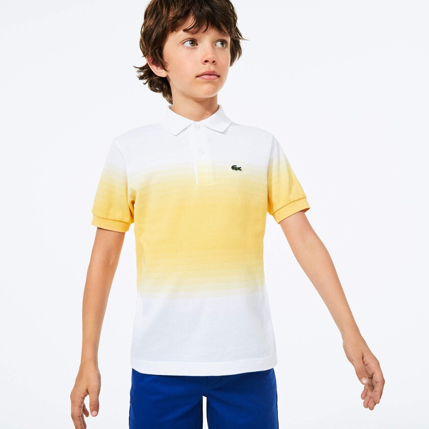 Camisa Polo Lacoste Criança Branco Amarelas Made in France Cotton Petit Piqué Ombré HJ2-49894V3
