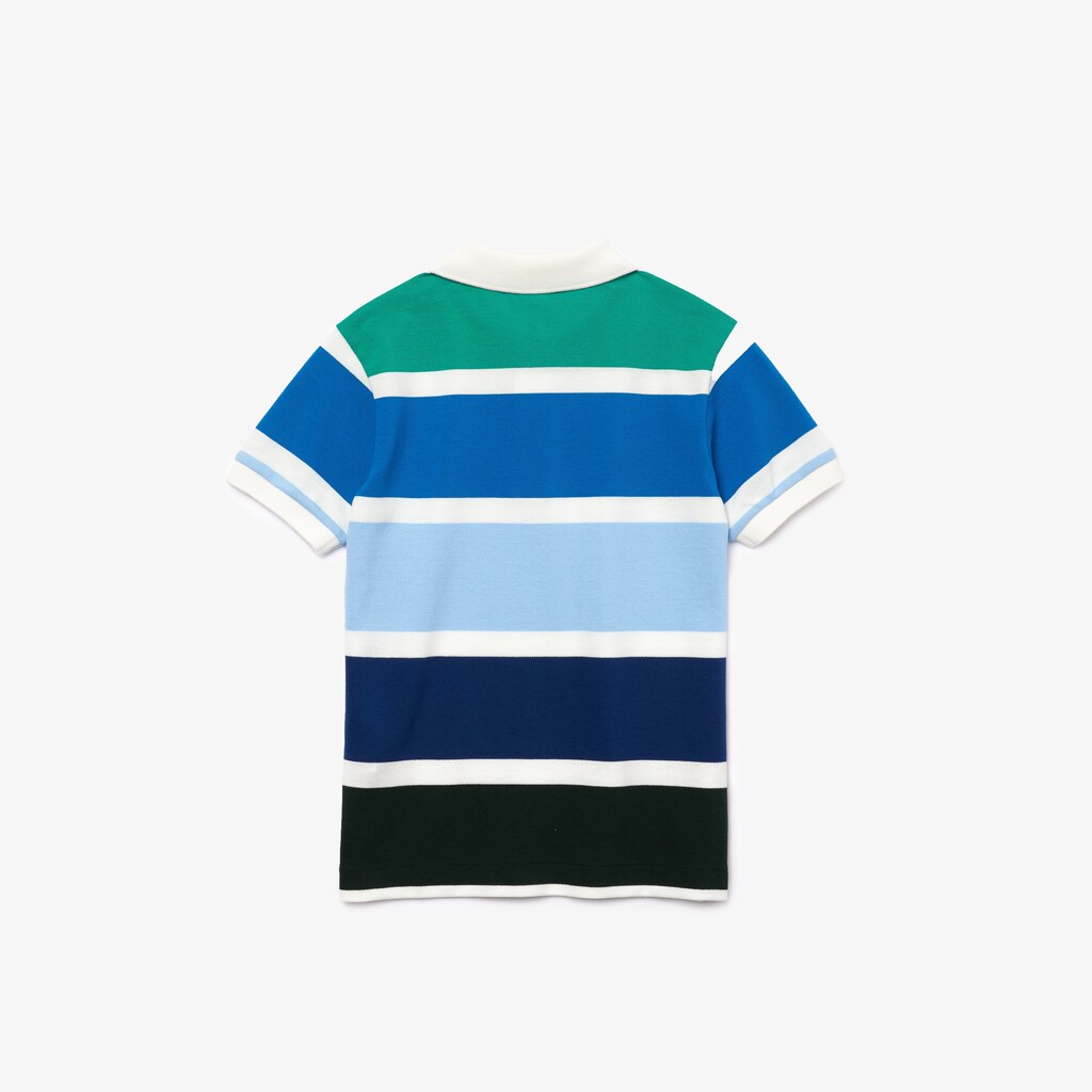 Camisa Polo Lacoste Criança Branco Azuis Verdes Multicolor Striped Cotton Piqué LW9-14651I8