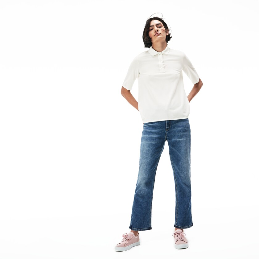 Camisa Polo Lacoste Feminino Branco Pleated Back Petit Piqué IN3-89108X8