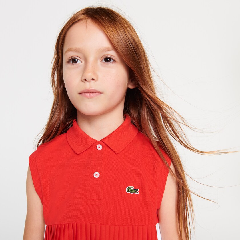 Camisa Polo Lacoste Criança Vermelhas Branco Pleated Cotton UD1-11161O2