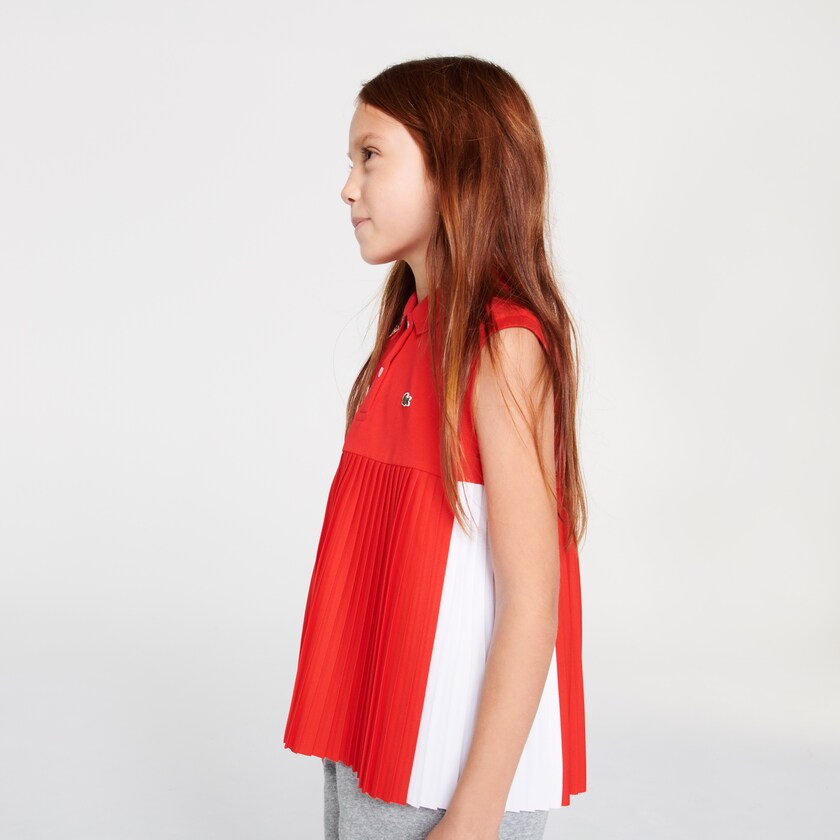 Camisa Polo Lacoste Criança Vermelhas Branco Pleated Cotton UD1-11161O2