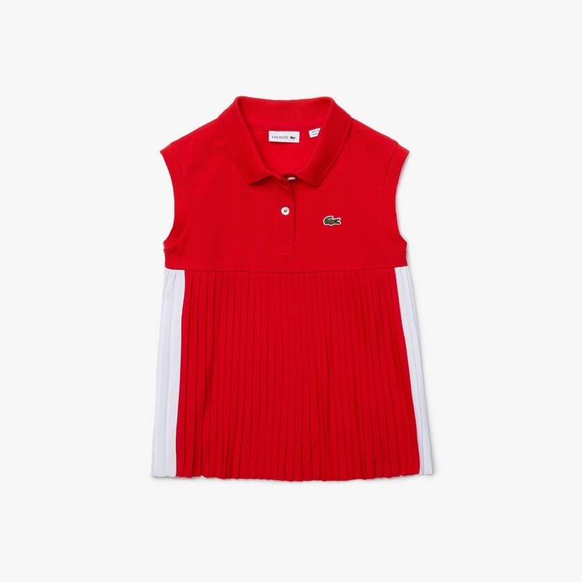 Camisa Polo Lacoste Criança Vermelhas Branco Pleated Cotton UD1-11161O2