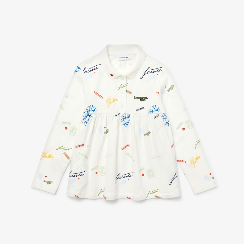 Camisa Polo Lacoste Criança Branco Print Flounced Cotton Piqué CX2-21582U3