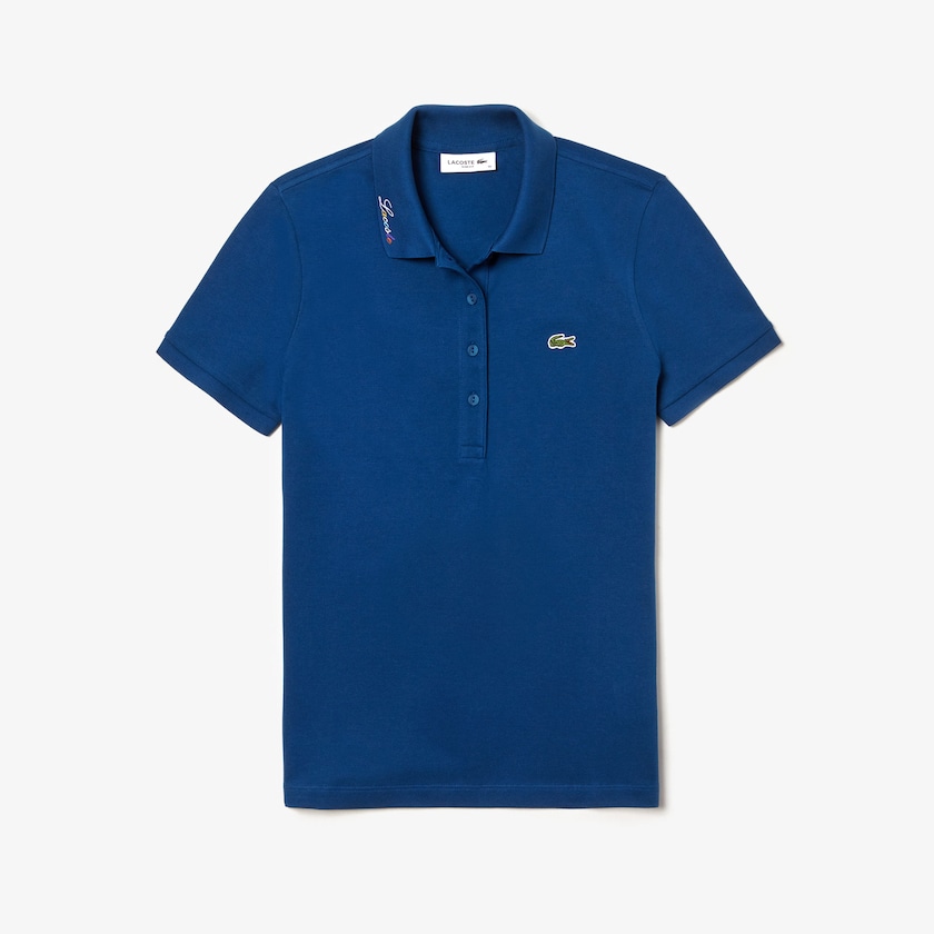 Camisa Polo Lacoste Feminino Azuis Rainbow Script Collar WT9-93999P7