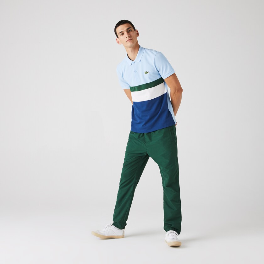 Camisa Polo Lacoste Masculino Azuis Branco Verdes Azuis Regular Fit Colorblock Cotton Piqué WS1-49754W5