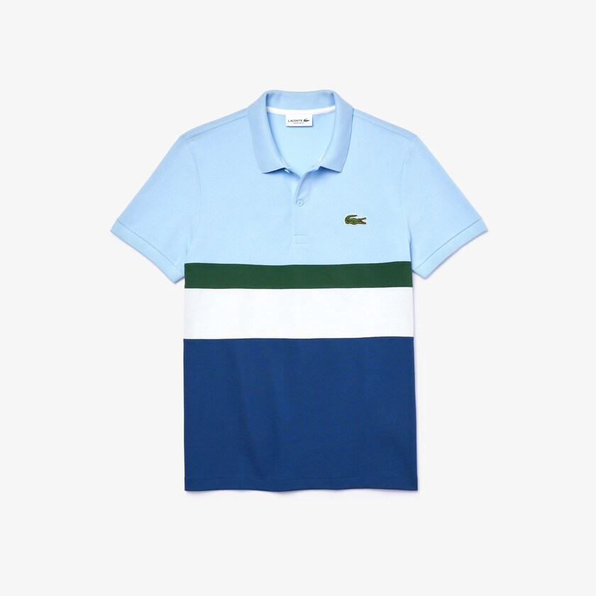 Camisa Polo Lacoste Masculino Azuis Branco Verdes Azuis Regular Fit Colorblock Cotton Piqué WS1-49754W5