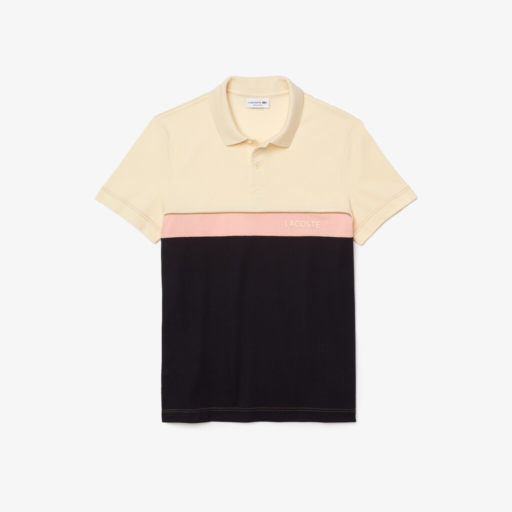 Camisa Polo Lacoste Masculino Bege Azul Marinho Azuis Rosa Regular Fit Colorblock Cotton Piqué JK7-72867J8