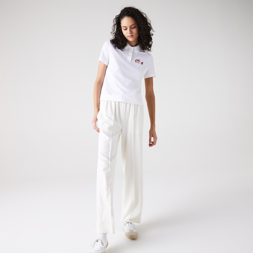 Camisa Polo Lacoste Feminino Branco Regular Fit Colored Crocodile Flowy Piqué BT0-49974Q7