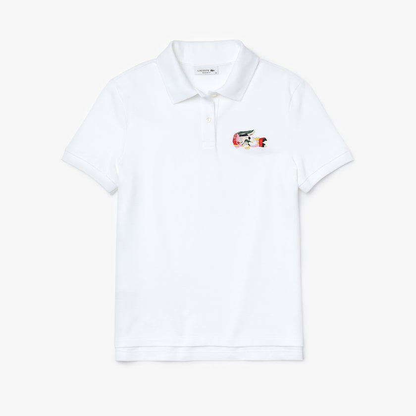 Camisa Polo Lacoste Feminino Branco Regular Fit Colored Crocodile Flowy Piqué BT0-49974Q7