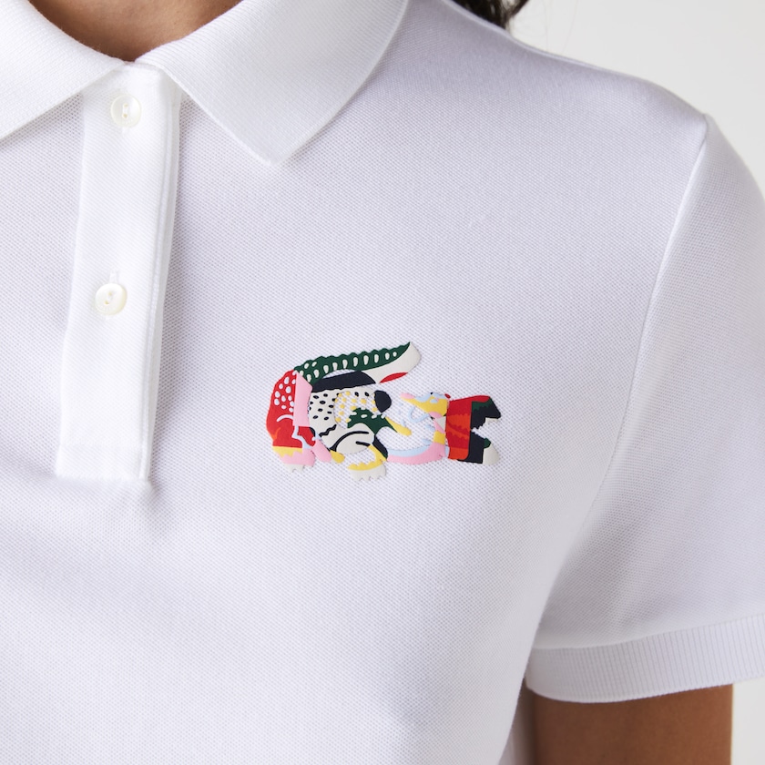 Camisa Polo Lacoste Feminino Branco Regular Fit Colored Crocodile Flowy Piqué BT0-49974Q7