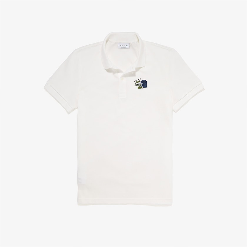 Camisa Polo Lacoste Masculino Branco Azuis Regular Fit Cotton Piqué DI4-57295T8