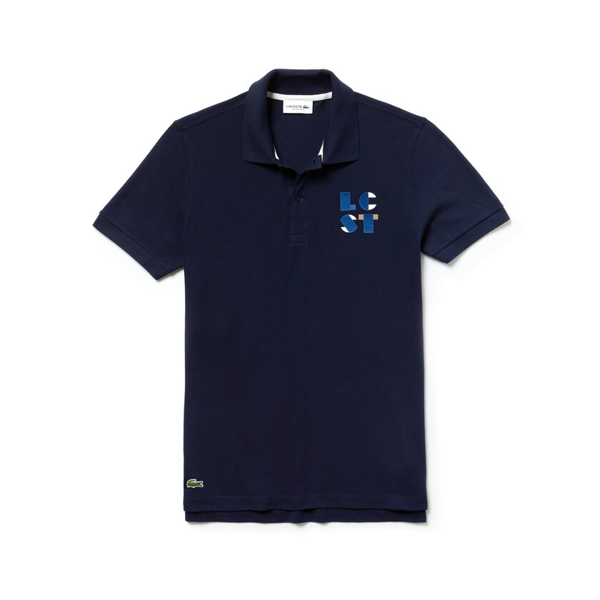 Camisa Polo Lacoste Masculino Azul Marinho Azuis Regular Fit LCST Lettering Petit Piqué AR7-36733S5
