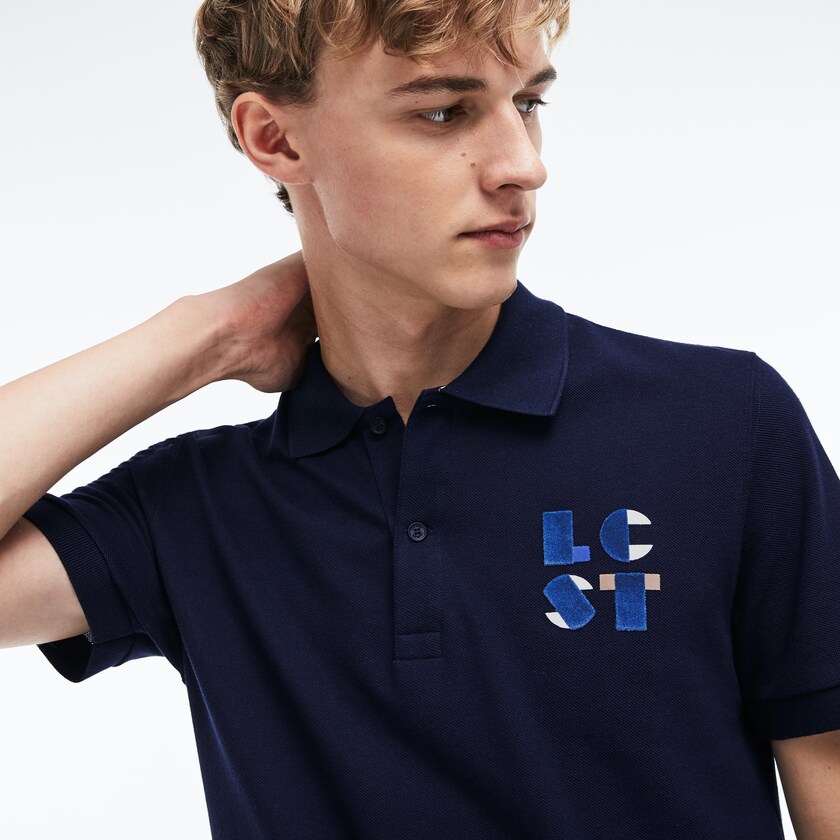 Camisa Polo Lacoste Masculino Azul Marinho Azuis Regular Fit LCST Lettering Petit Piqué AR7-36733S5