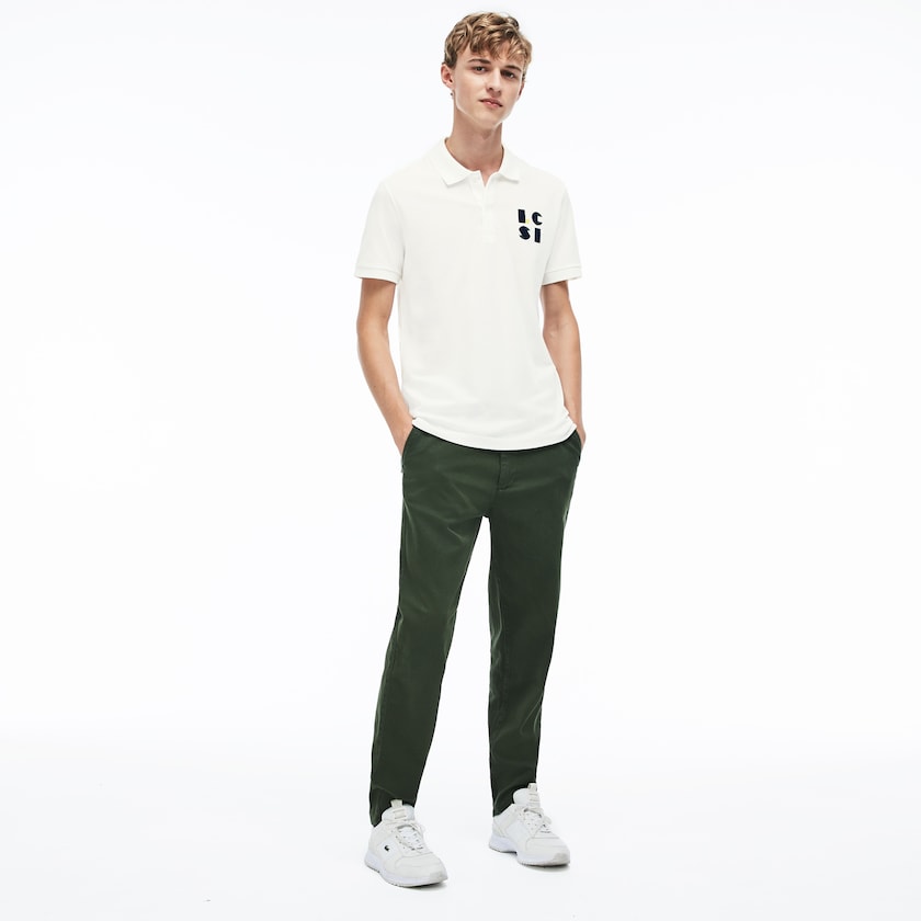 Camisa Polo Lacoste Masculino Branco Regular Fit LCST Lettering Petit Piqué XE2-74867A0