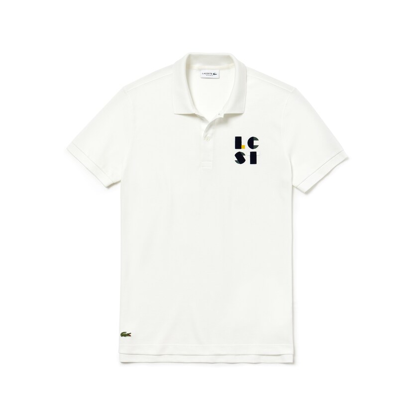Camisa Polo Lacoste Masculino Branco Regular Fit LCST Lettering Petit Piqué XE2-74867A0