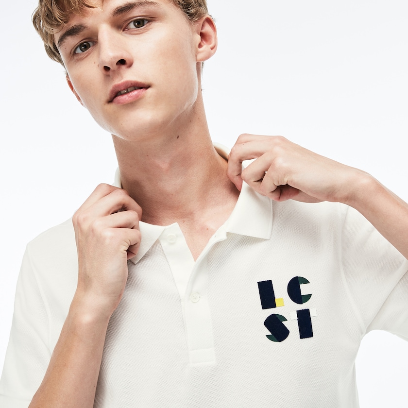 Camisa Polo Lacoste Masculino Branco Regular Fit LCST Lettering Petit Piqué XE2-74867A0