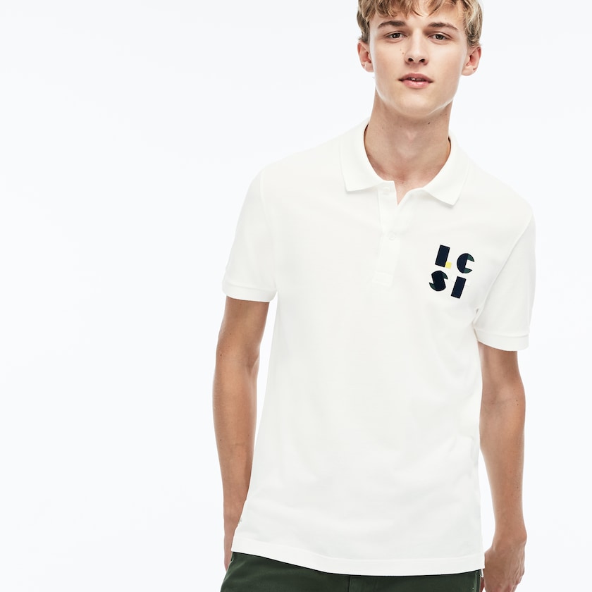 Camisa Polo Lacoste Masculino Branco Regular Fit LCST Lettering Petit Piqué XE2-74867A0