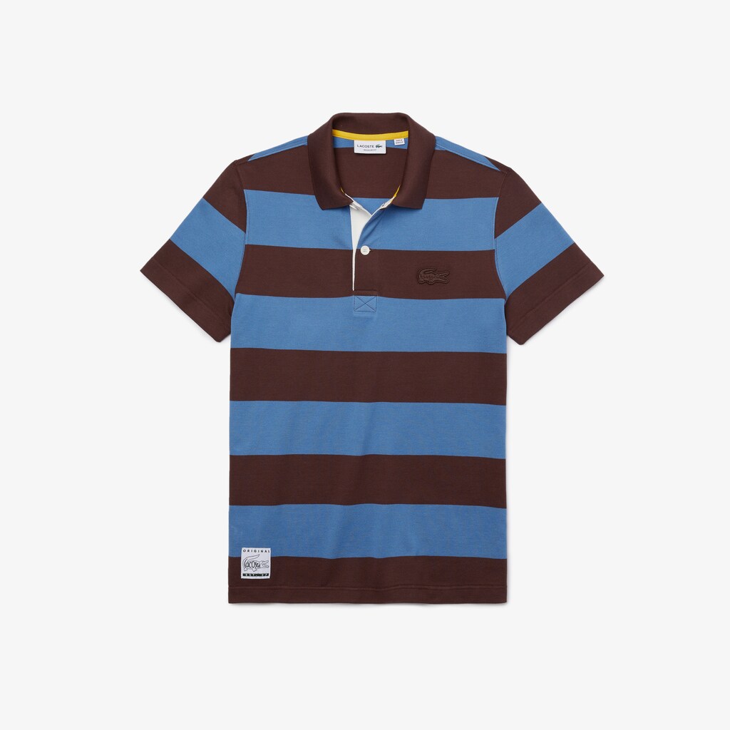Camisa Polo Lacoste Masculino Marrom Azuis Regular Fit Striped Cotton Piqué TY5-67306B0