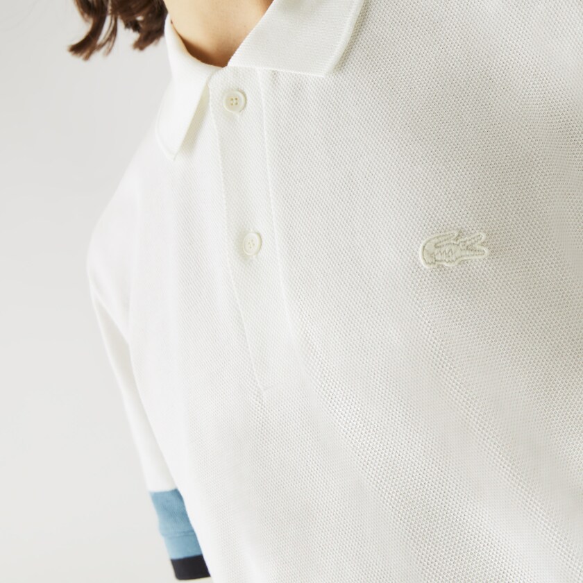 Camisa Polo Lacoste Masculino Branco Azuis Azul Marinho Azuis Regular Fit Textured Cotton Piqué OS5-26972K5