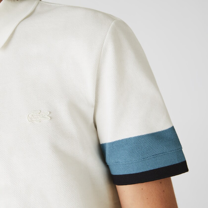 Camisa Polo Lacoste Masculino Branco Azuis Azul Marinho Azuis Regular Fit Textured Cotton Piqué OS5-26972K5