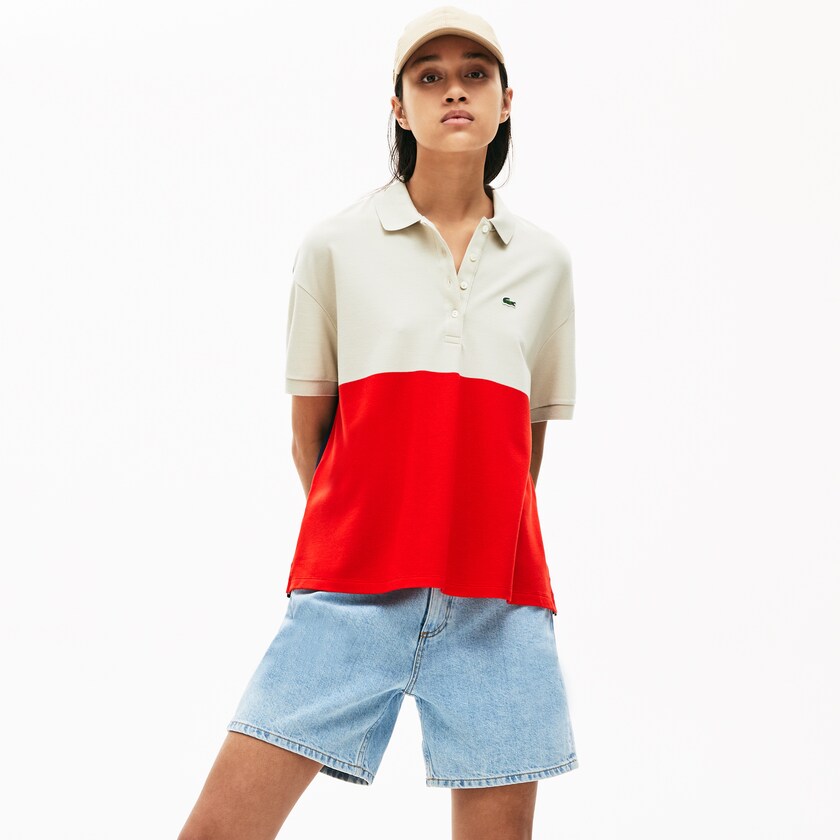 Camisa Polo Lacoste Feminino Vermelhas Bege Azul Marinho Azuis Relaxed-Fit Lightweight Color-Block Piqué JU9-76517X2