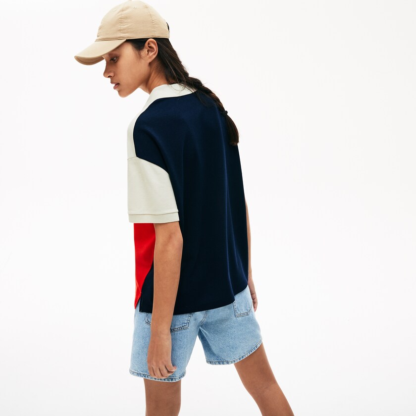 Camisa Polo Lacoste Feminino Vermelhas Bege Azul Marinho Azuis Relaxed-Fit Lightweight Color-Block Piqué JU9-76517X2