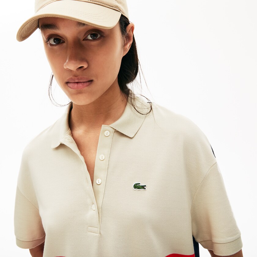 Camisa Polo Lacoste Feminino Vermelhas Bege Azul Marinho Azuis Relaxed-Fit Lightweight Color-Block Piqué JU9-76517X2