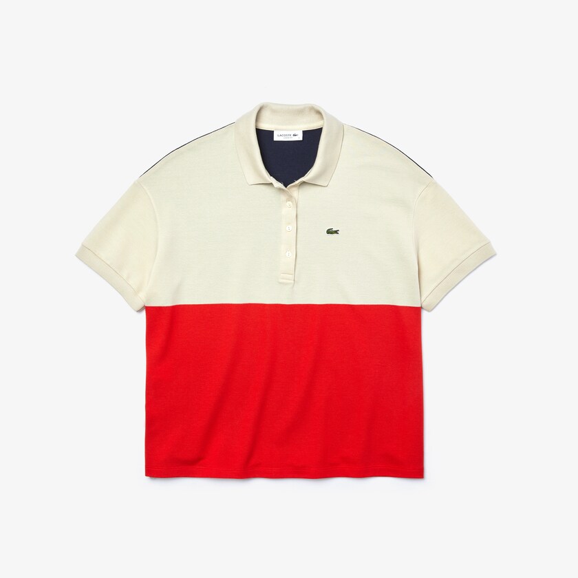 Camisa Polo Lacoste Feminino Vermelhas Bege Azul Marinho Azuis Relaxed-Fit Lightweight Color-Block Piqué JU9-76517X2