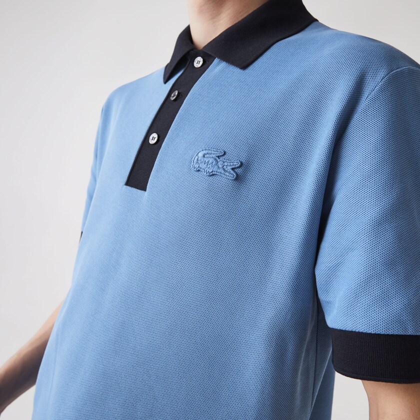 Camisa Polo Lacoste Masculino Azuis Azul Marinho Azuis Relaxed Fit Textured Cotton Piqué KL0-28412U3